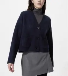 ユニクロ　スフレヤーンショートカーディガン（長袖）　3XL ネイビー