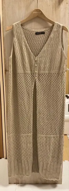Gorge ベージュ 透かし編み ロングベスト　ジレ