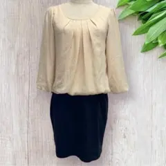 ロペピクニック ドッキングワンピース 切り替え ベージュ ブラック