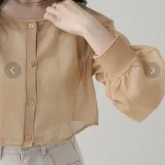 レイカズン ショートシアーニットカーデ 短丈 クロップド カーディガン オレンジ