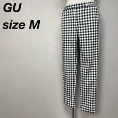 GU ギンガムチェック クロップド ストレッチ パンツ M 黒白