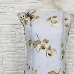 ノエラ バードフラワーワンピース フレンチスリーブ 花柄 ウエストゴム 
