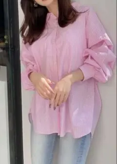 GYDA 長袖シャツ　GGチェーン　ストライプ　シャツ　ピンクのサムネイル