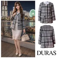 【値下げ交渉◎】 DURAS チェック柄ノーカラーコート