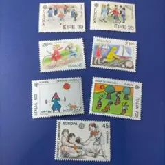 6239 外国切手 EUROPA 子供の遊び 切手コレクション7種