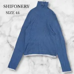 シフォネリ　ニット　セーター　トップス　タートルネック　映えカラー　ブルー　L