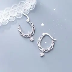 【即日～翌日発送】アンティーク風ピアス　シルバー　上品　揺れる　*380