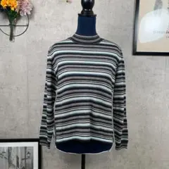 ☆美品☆ 日本製 薄手ニットセーター 毛100％ ラメ入り　ボーダー