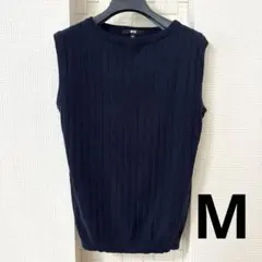 美品⭐︎UNIQLO ノースリーブ リブニット ネイビー M カットソー　綿　紺のサムネイル