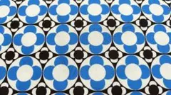 廃盤100cm◆レトロな花柄オックス　濃い青