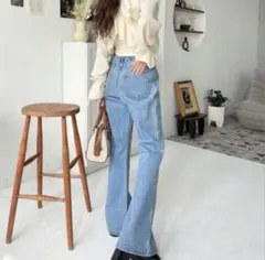 moment+ デニム センタースリットフレアパンツ