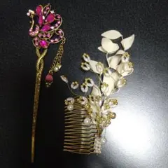 かんざしとヘアコームセット　着物　ヘアピン　髪飾り　簪、発表会、入学式　結婚式