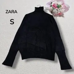 【ザラZARA】薄手　上質タートルネックニットセーター　袖ゴールドボタン　黒　S