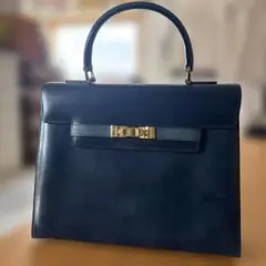 0722BALLY ハンドバッグ レザー ネイビー ゴールド金具 ビジネスバッグ 