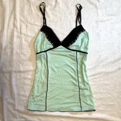 ♩2000s 姫ギャル ランジェリーキャミ 黒×ミントグリーン