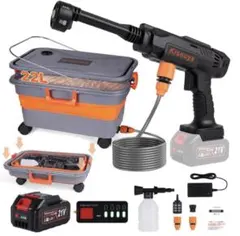 高圧洗浄機 コードレス 充電式 強力噴射 22L折り畳みバケツ付き