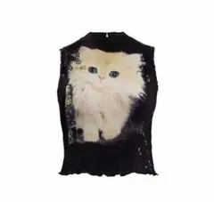 LivingRoom 猫プリント タンクトップス y2k heisei gal