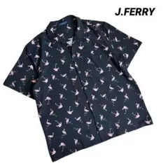 J.FERRY フラミンゴ 総柄 半袖シャツ 黒&ピンク 85685のサムネイル