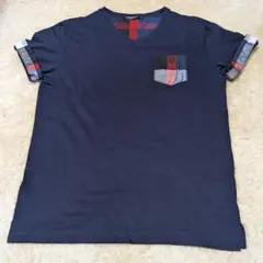 美品◆ブラックレーベル クレストブリッジ Tシャツ M　ロゴ刺繍 ネイビー