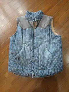 デニム風水玉模様 ダウンベスト