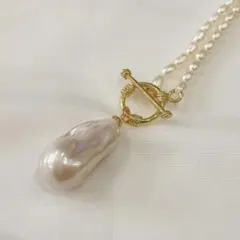 淡水パール　ネックレス　オイスターパール　バロック　マンテル　オーバル 天然真珠