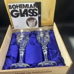 BOHEMIAN GLASS ハンドカットワイングラス 2個セット　新品未使用