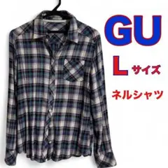 GU ジーユー ネルシャツ ブルー系統 シャツ長袖 Lサイズ