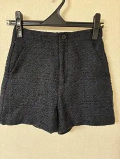 ネイビーツイードショートパンツS シングルボタンGUレディース美品ハーフ