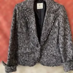 組曲　ほぼ新品❗️黒、白、ゴールドラメ入りツィードジャケット　セレモニー、オフィス
