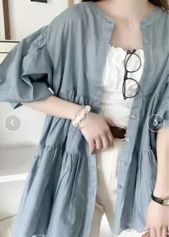 3way バルーンスリーブティアードシアーシャツ