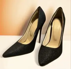 Mafmof ピンヒール ハイヒール ブラックラメ