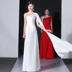 未使用！ホワイト ワンショルダー パーティードレス