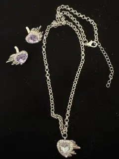 ハート型ストーン ネックレス＆イヤリングセット