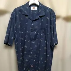 Dickies 総柄 オープンカラーシャツ XL ネイビー　美品のサムネイル