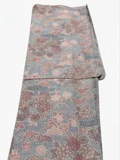 【新品しつけ付】単衣 紬 正絹 花柄 身丈158cm裄63cmのサムネイル