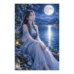 月夜と幻想的な女性の幻想的なデジタルアート風アート A4 インテリア