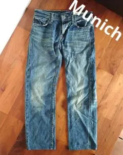 【Munich ダメージ加工 ストレートデニム ジーンズ 24】 ミューニック