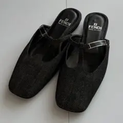 FENDI スクエアトゥ デニム サンダル ロゴ 35 ミュール ヴィンテージのサムネイル