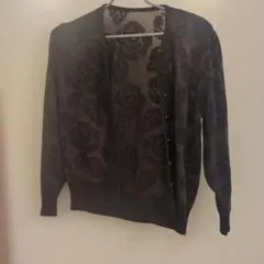 透け感ニットカーディガン 黒 花柄　薔薇　バラ　vintage