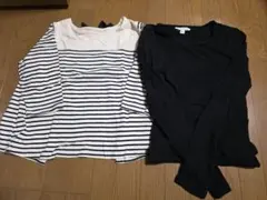ストライプボートネック長袖トップス ２枚セット