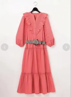 GRACE CONTINENTAL フリル刺繍タックドレス　ピンク