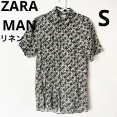 ZARA MAN メンズ　リネンシャツ　総柄　ザラメン　Sサイズ　麻