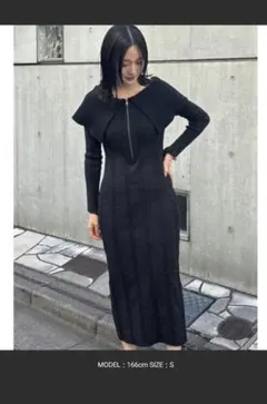 【完売品】ラグナムーン　ビッグカラーフロントZIPワンピース　M ブラック