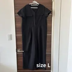 【Lサイズ】Vネック 半袖 オールインワン サロペット ブラック 黒