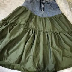 フレアスカート　デニム✖️カーキ　ロング