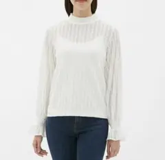 GU ホワイトレースブラウス 長袖 フリル付き　Mサイズ