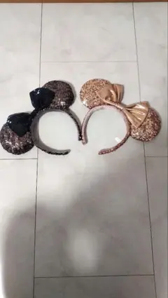 ミニーマウス、スパンコールカチューシャ 2個セット