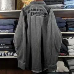 ハーレーダビットソン　ブラックデニム　長袖シャツ　刺繍　ブラックフェード