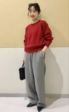 新品　完売商品　スムースコットンクルーネックセーター レッド　S