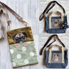 アチャモ様 リクエスト 2点 ハンドメイド　刺繍　パグ　犬　バッグ　うちの子